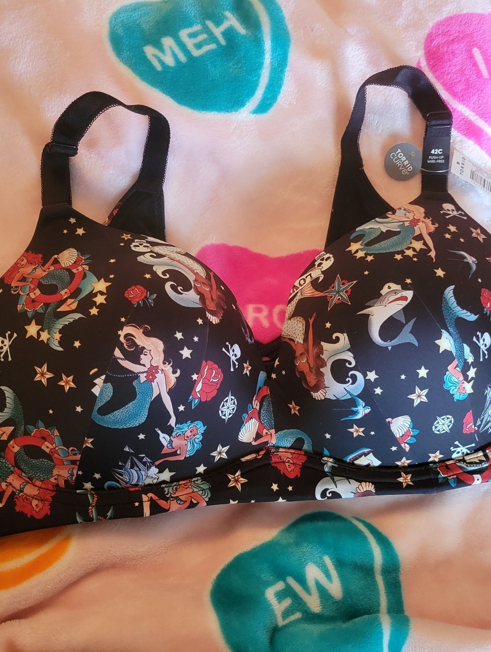 Women’s Black Mermaid Print T-Shirt Bra